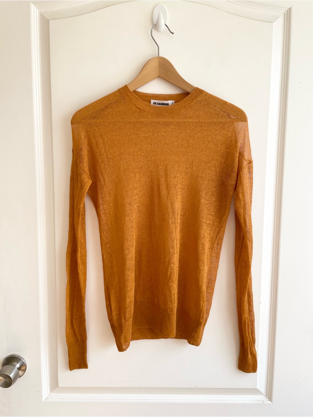 Jil Sander Orange Sheer Knit Long Sleeve Top